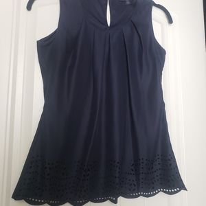 Banana Republic PXS Petite Navy Blue Eyelet Top